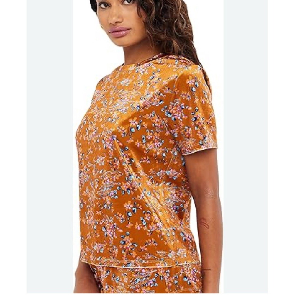 Savage X‎ Fenty Floral Velvet Pajama Top Size L Burnt Orange Pink Blue